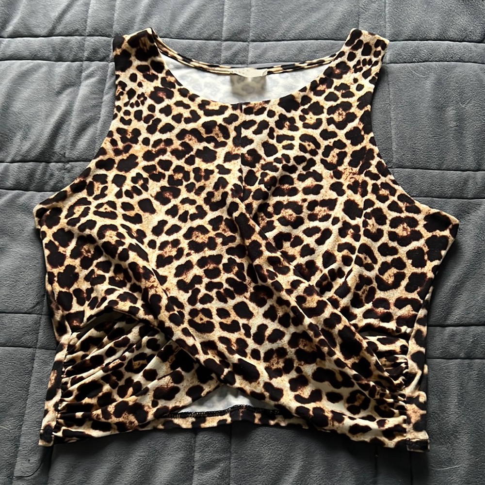Leopard Print Crop Tank With Cross Cross Front - image 1